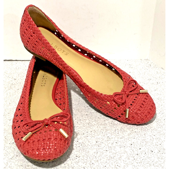 Talbots Pink Ballet Flats Woven Faux Leather Casual Shoes Bow Details US 7.5M - Picture 1 of 10